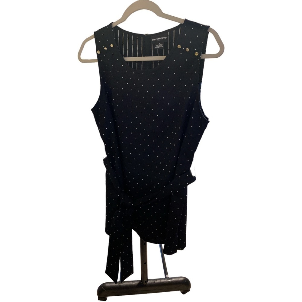 𝅺LIZ Claiborne career black and white polka dot belted top size S